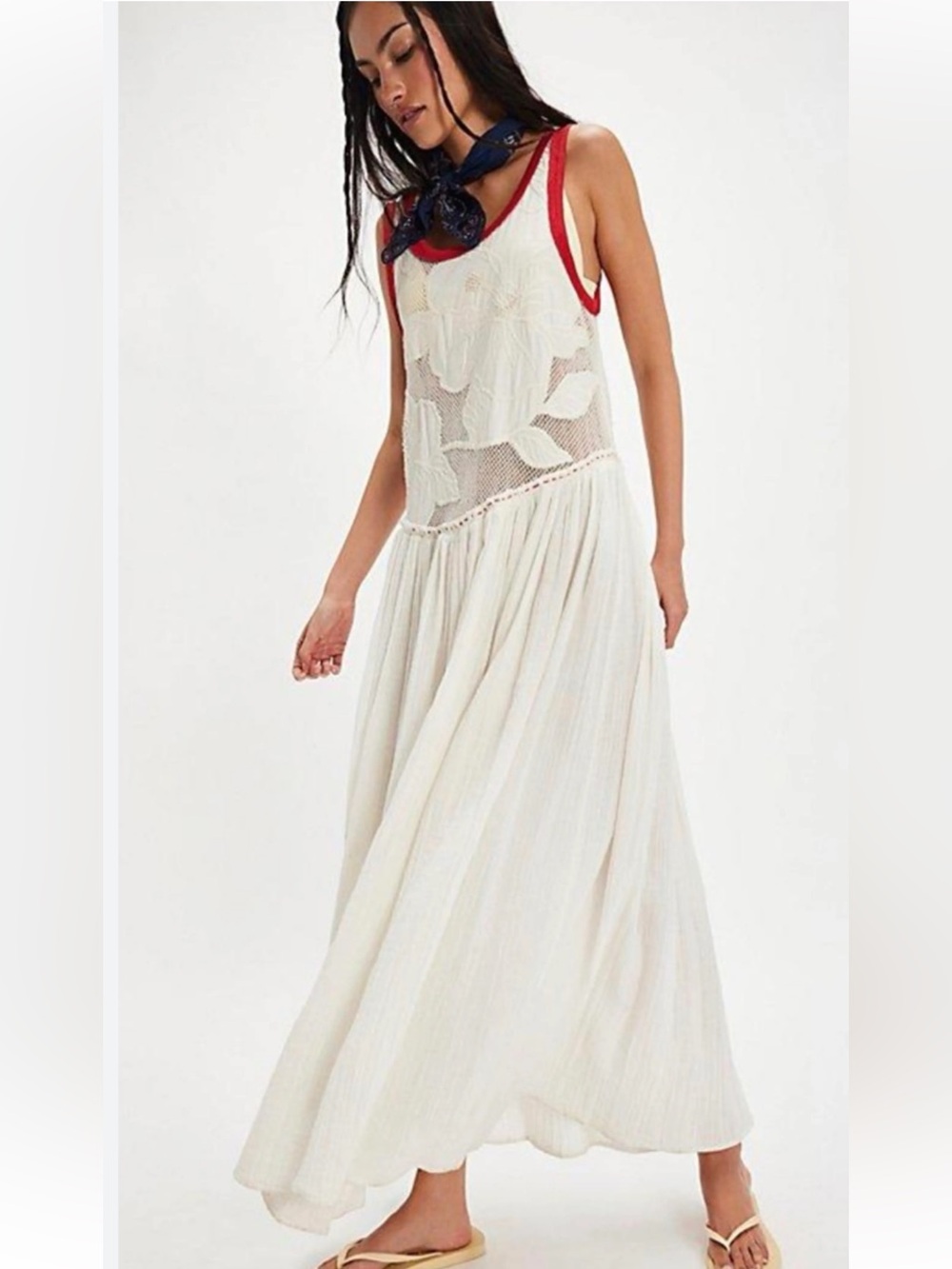 Free People Pearl Floral Maxi Dress – White/Red Combo | Size Small